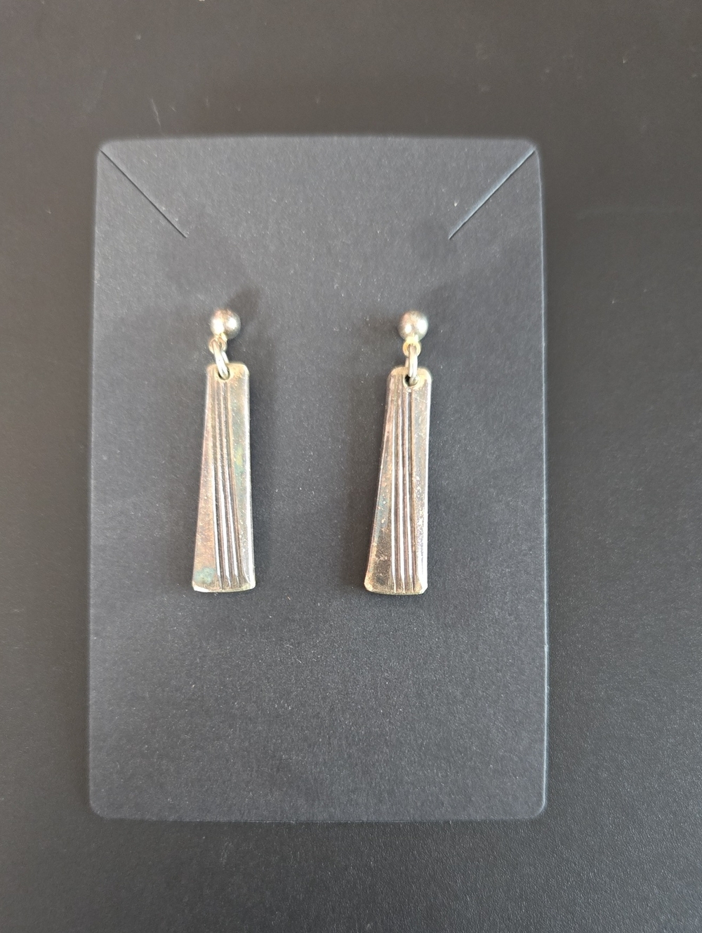 Silver Tone Rectangle Detailed Dangle Earrings